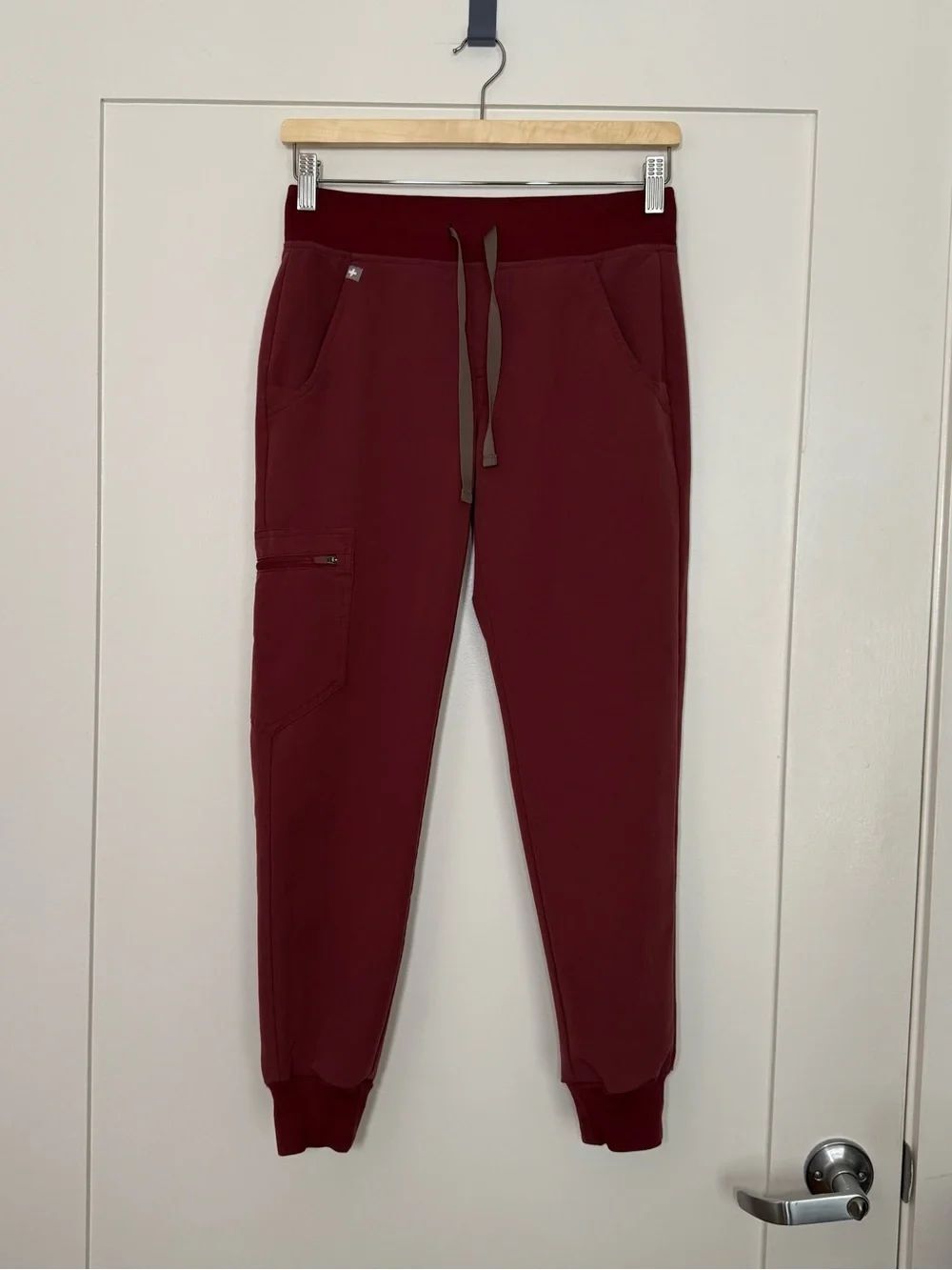 Figs Women's Maroon Track Joggers with Cargo Pocket